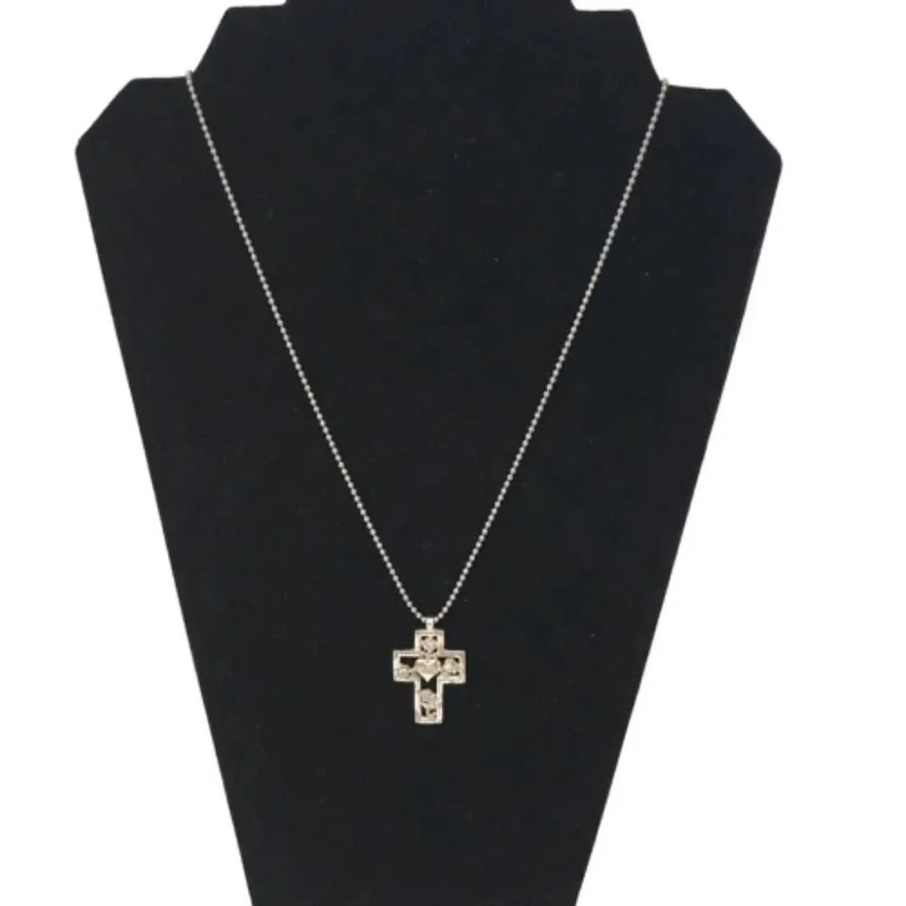 Vintage Estate Mom Cross Necklace Signed Razza Silver Tone 24"